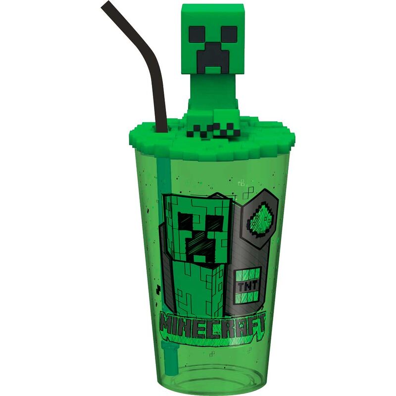 Minecraft 3D bicchiere con cannuccia 500ml